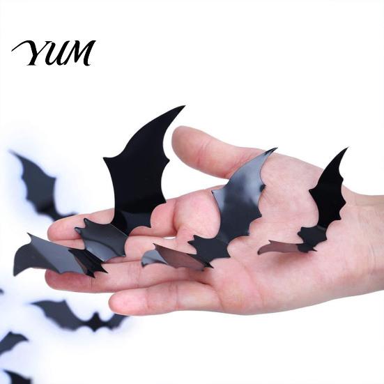 Spooky Hanging Bat Ornaments 3D Bats Wall Decor, Halloween Black Stickers, Waterproof Tree Scary Plastic DIY Room Decal for Indoor Party Supplies