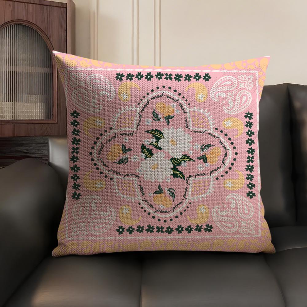 Cute Cartoon Flowers Fashion Art Cushion Cover Natural Linen Organic Fabric DoubleSided Printing Sofa Home Decor Pillow Case