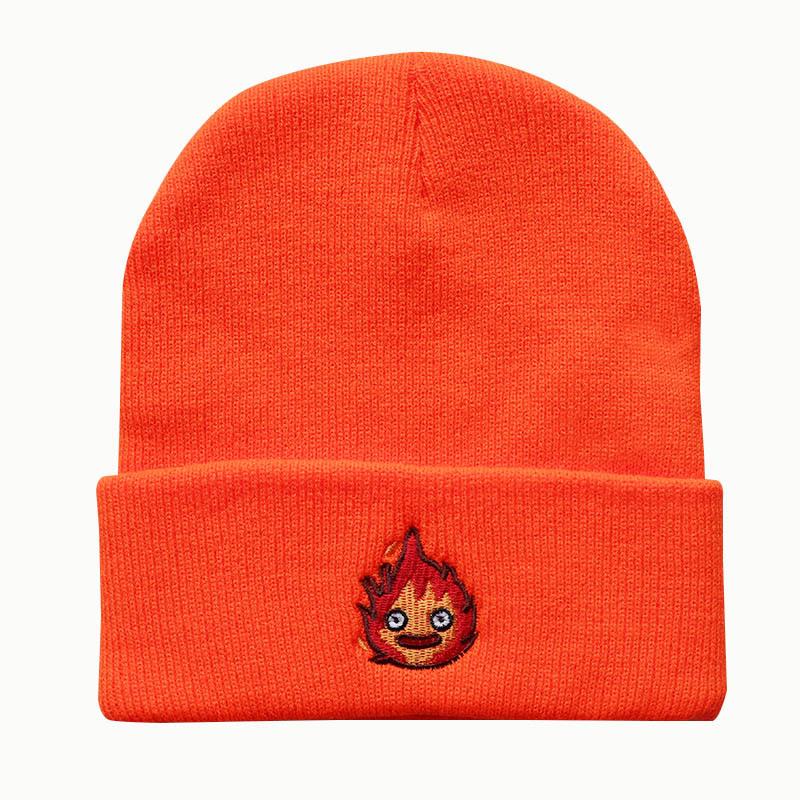 New autumn and winter trendy cartoon anime Little Fireman embroidered knitted hat for men and women, warm pullover wool hat