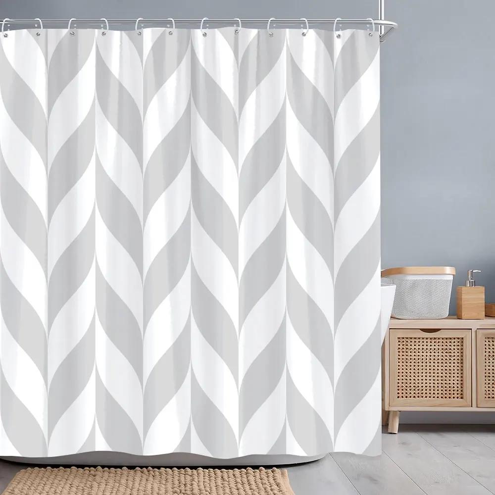 Абстрактные Геометрические Линии Шторка для Душа Серая Разноцветный Лист Разноцветные Линии Полиэстер Ткань Шторки для Душа Декор Ванной Комнаты