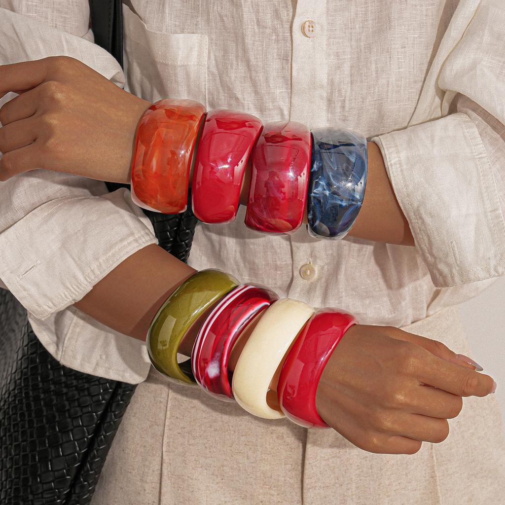 Bohemian Irregular Smudging Wide Bracelets for Women Multicolour Chunky Thick Acrylic Bangles Trendy Charm Jewelry Vacation B