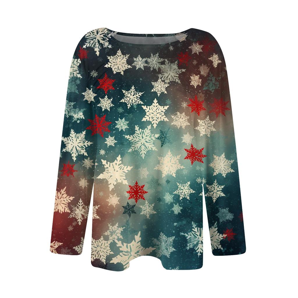 Женская повседневная модная футболка с круглым вырезом и длинными складками на Рождество