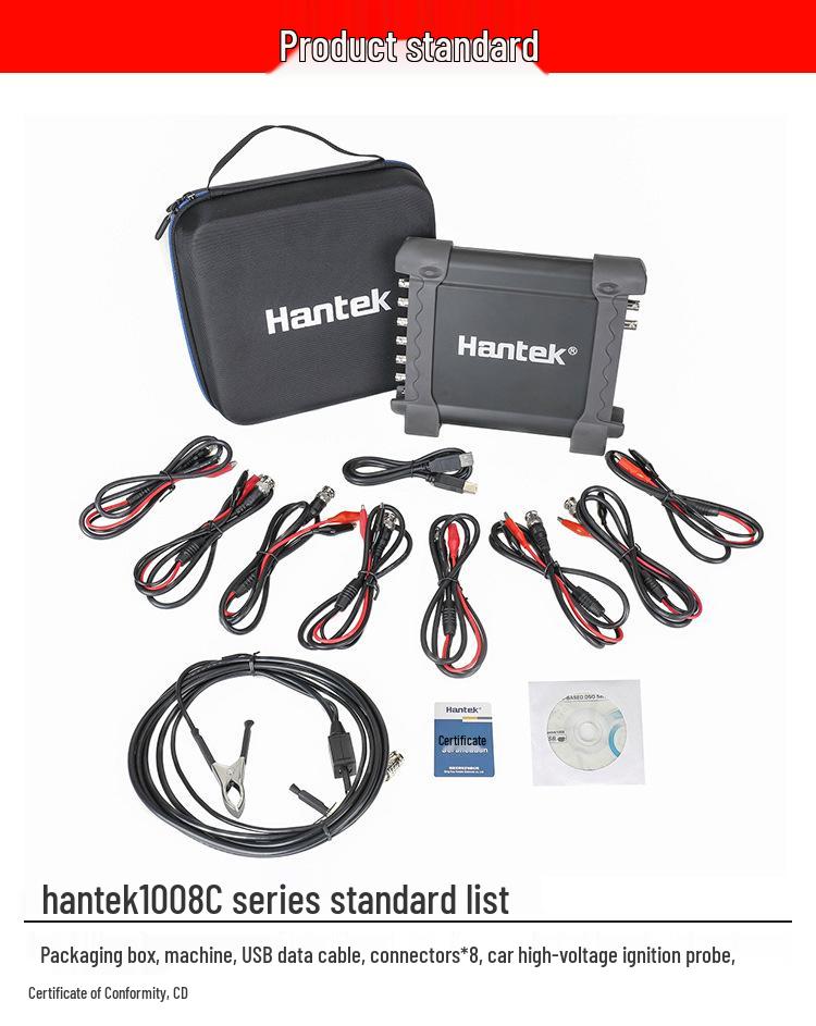 Hantek 1008C USB Автомобильный осциллограф с 8 каналами, датчиком зажигания, CAN-шиной и обнаружением исполнительных механизмов