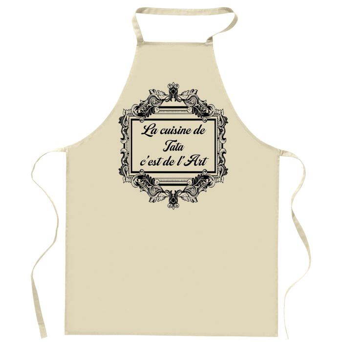 Tablier de cuisine - Tata Fait de l'Art - Impression bretonne - Coton épais lavable 40°C - Liens ajustables, fabrication France