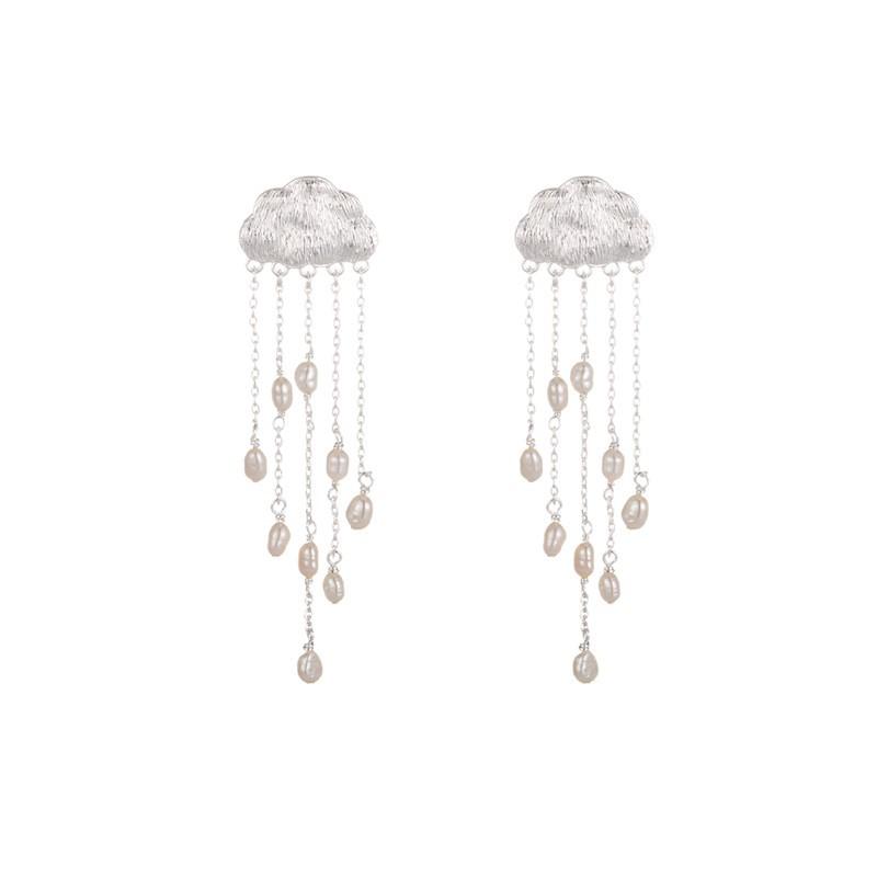 Retro cloud love fringed earrings, special-shaped pearl long earrings, high-end romantic temperament fashion earrings