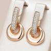 Glossy Round Coin Golden Dangle Earrings for Women Double Layer Zircon Ear Clasp Fashion Party Daily Jewelry