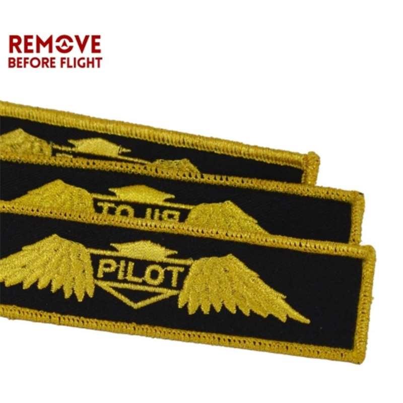 Remove Before Flight Keychain Gold Color Pilot Pattern Embroidery Keyrings 1 Pcs/lot