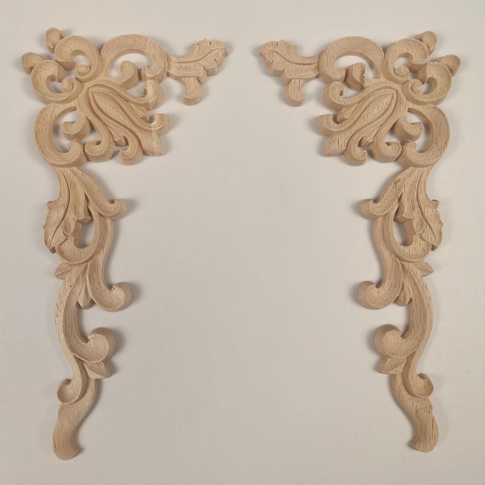 4pcs Wooden Carved Corner Onlay Applique Furniture Mouldings Decal Home Decor Art DIY Ornament Room Decoration