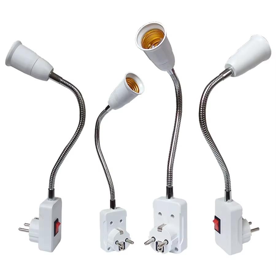 Вилка ЕС США к патрону E27 Патрон для лампочки с выключателем Гибкое основание лампы Переходник Настольная лампа Конвертер 20см 30см 50см