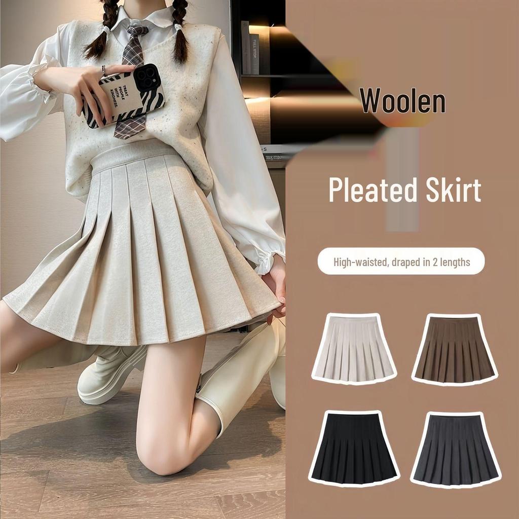 Маленькая юбка А-силуэта с высокой талией из смесовой шерсти с плиссировкой для осени/зимы