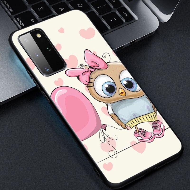 Cartoon Owl Cute Owls Phone Case For Samsung Galaxy S20 S21 FE S10 Lite Note 20 10 Lite S8 S9 S10E S10 Plus Ultra Black Cover
