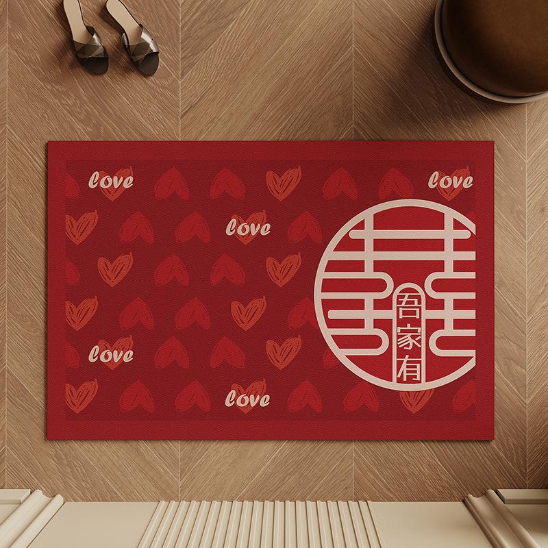 Wedding Celebration Entrance Door Mat Red Absorbent Anti Slip Foot Pad Semi-circular Entrance Mat