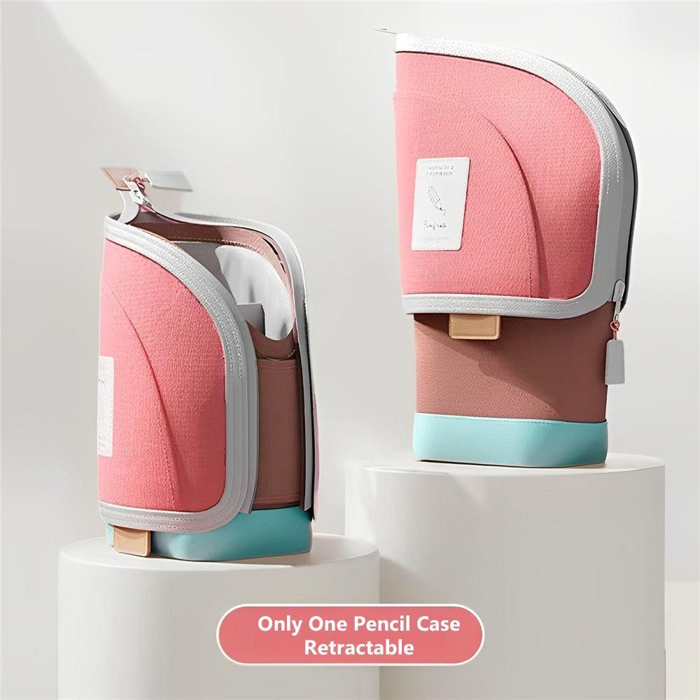 Vertical Retractable Pencil Bag 2-in-1 Stationery Storage Bag  Desk Supplies Holders