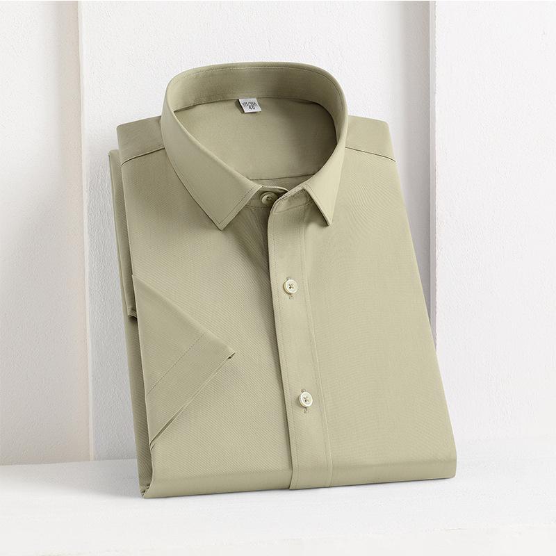 Men's Summer 100% Cotton T-shirt Solid Turn Down Collar Top Business Professional Short Sleeve Shirt