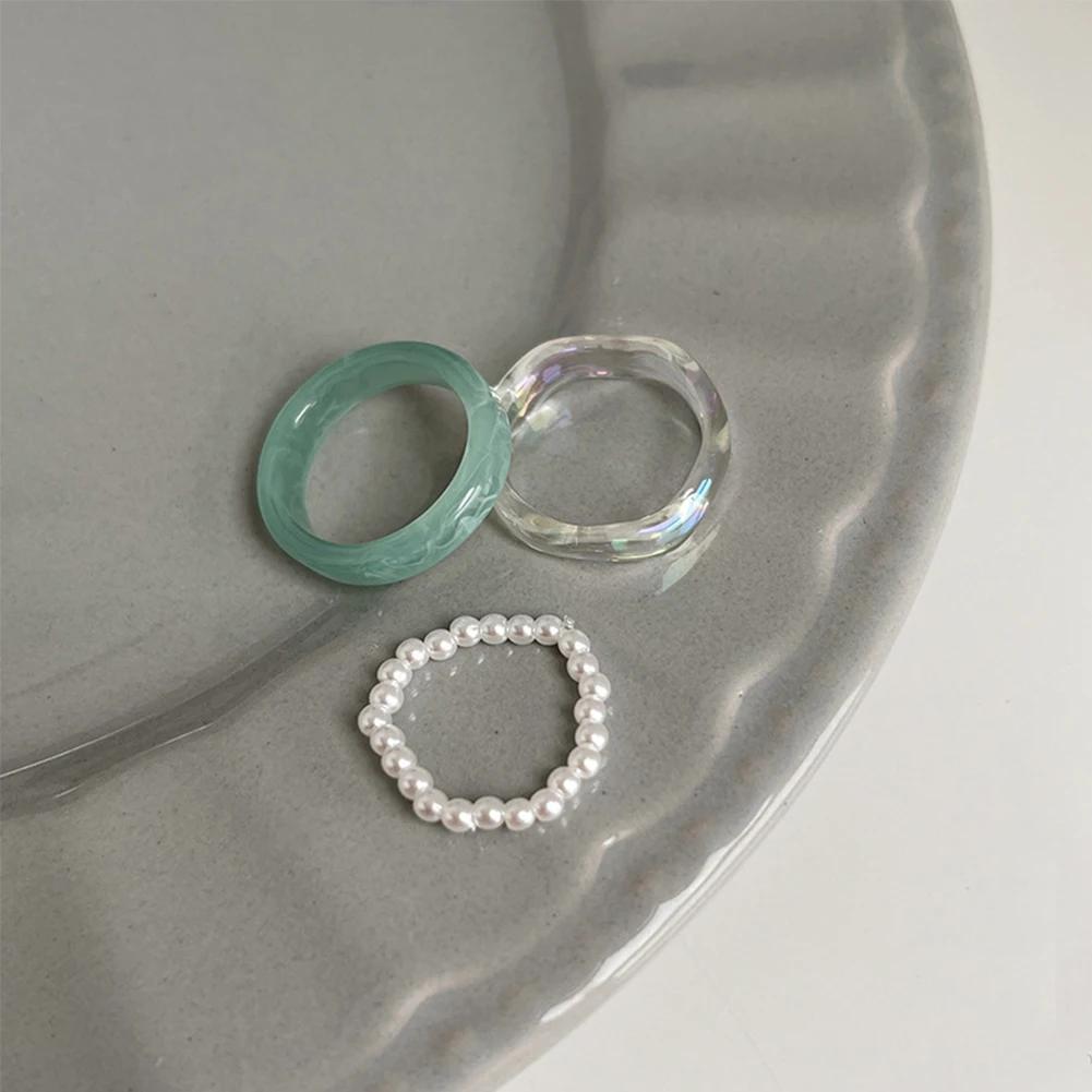 3Pcs/set Korean Colorful Resin Rings For Women Girls Vintage Simple Acrylic Rings Set Fashion Jewelry Accessories Party Gifts