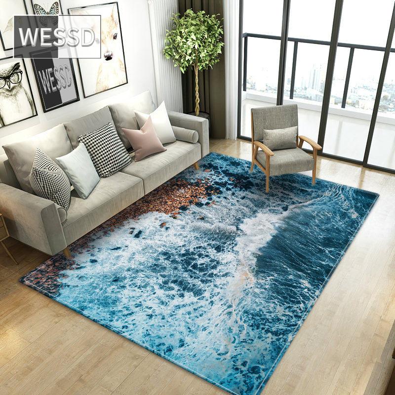 Морские волны, пляжный 3D ковер для гостиной, журнальный столик, ковер, фланелевая губка, ковер для ванной комнаты, ковер для зала, прикроватный коврик для пола в спальне