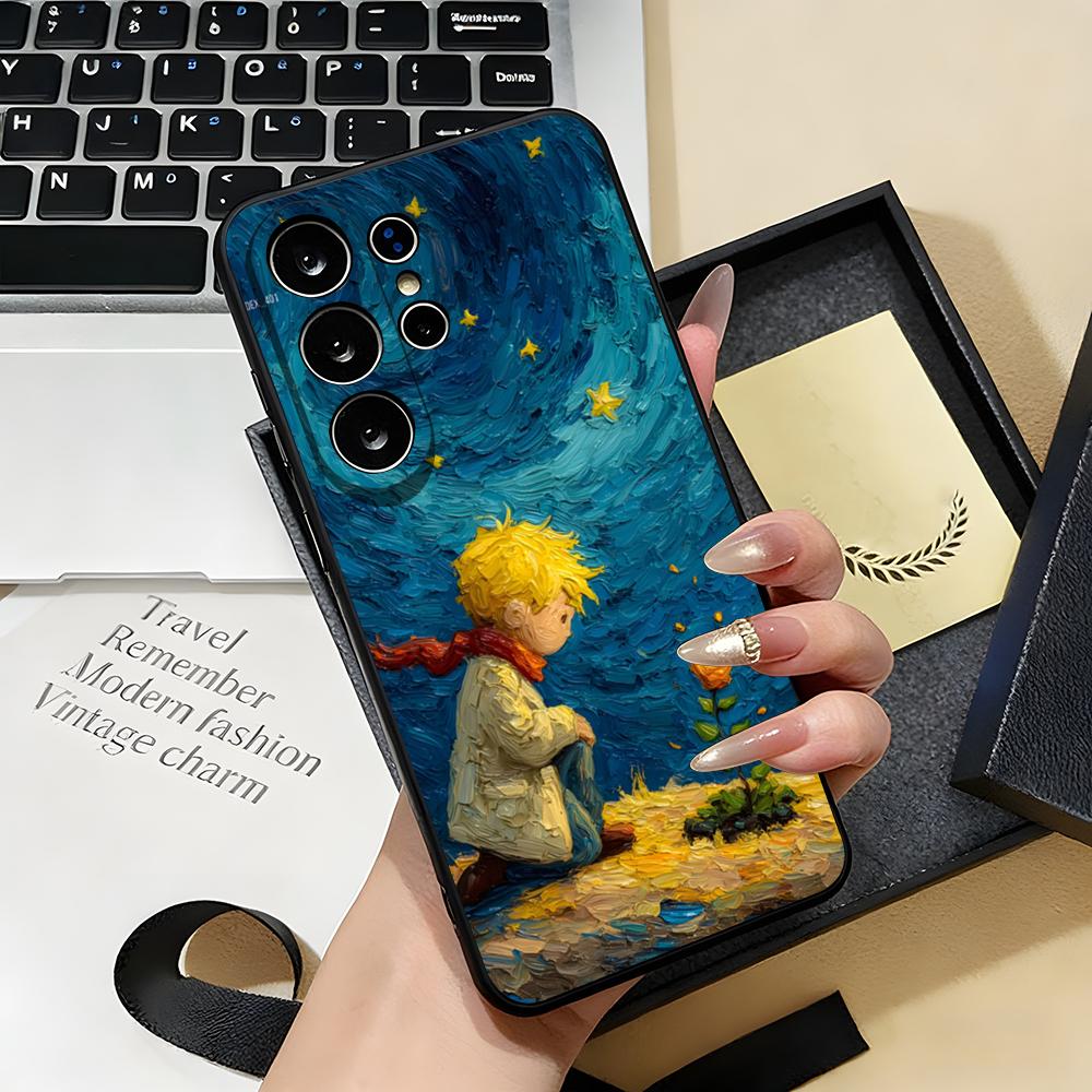 Чехол для телефона Маленький Принц и Лис для Samsung S26 S25 S24 FE S23 S22 S21 Plus S20 Ultra Note20Ultra Черный Мягкий