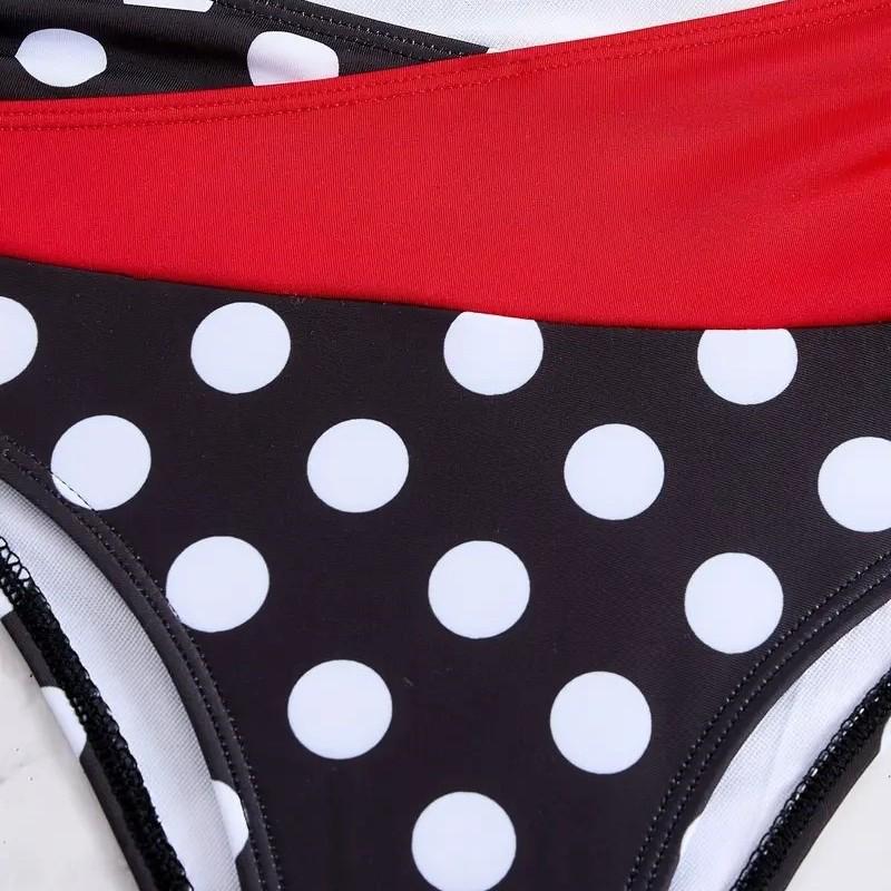 2025 New Cross-Backless Color Block Polka Dot Bikini Set for Women