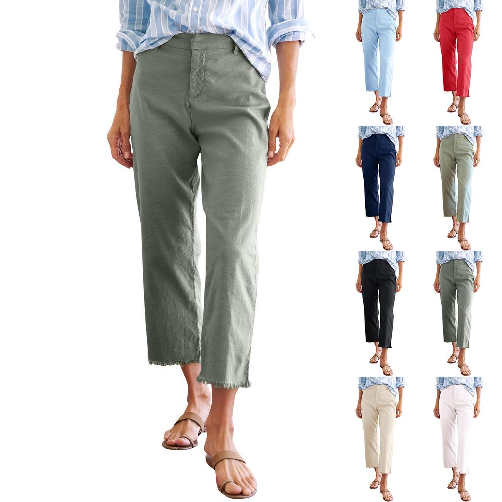 Women's Work Casual Cropped Pant High Waisted Business Casual Tapered Utility Jogger With Pockets