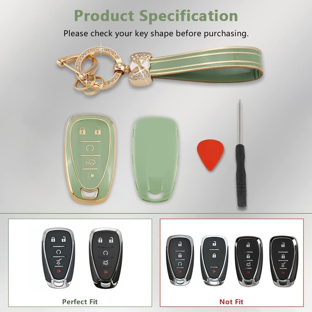 PIFOOG Key Fob Cover For Chevy 5 Buttons Keys Shell Case TPU Bling Car Keychain Protector Accessories For Equinox Malibu Blazer Camaro Spark Traverse