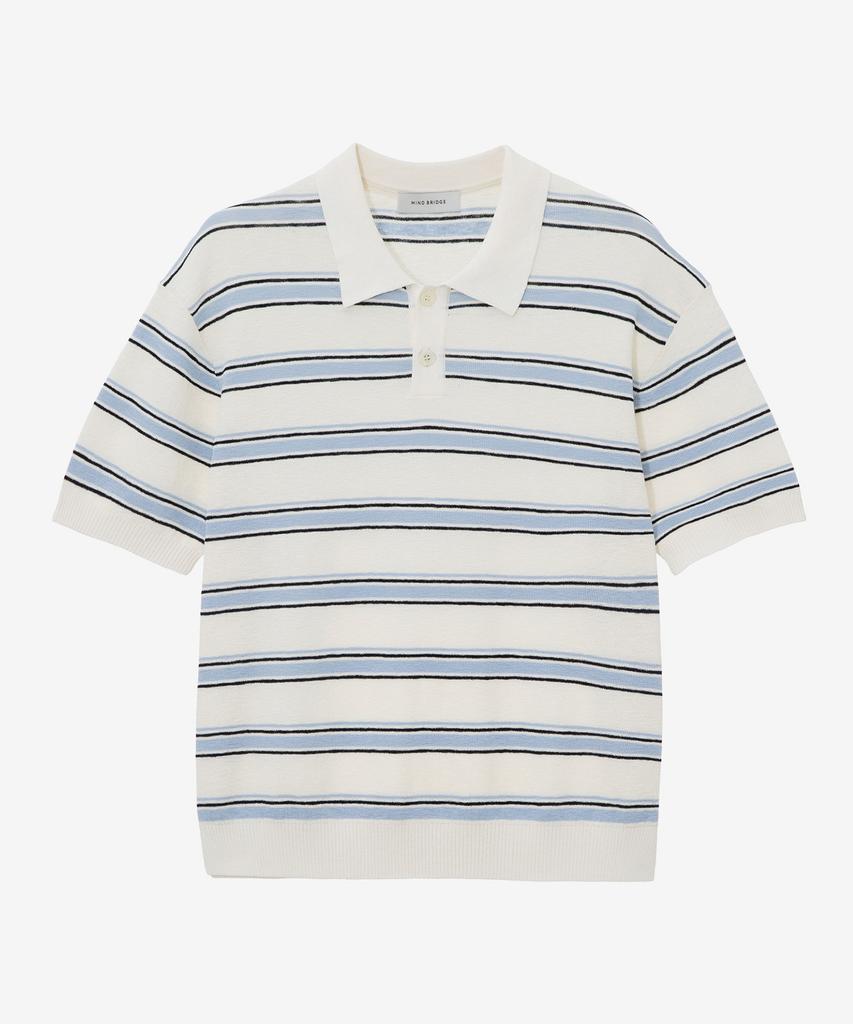 MINDBRIDGE Linen-Like Striped Collared Short Sleeve Knit - 2 Colors
