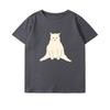 T-shirt with A Big White Cat Illustration Print, Is A Unique, Artistic, Versatile and Loose Top for Both Men and Women