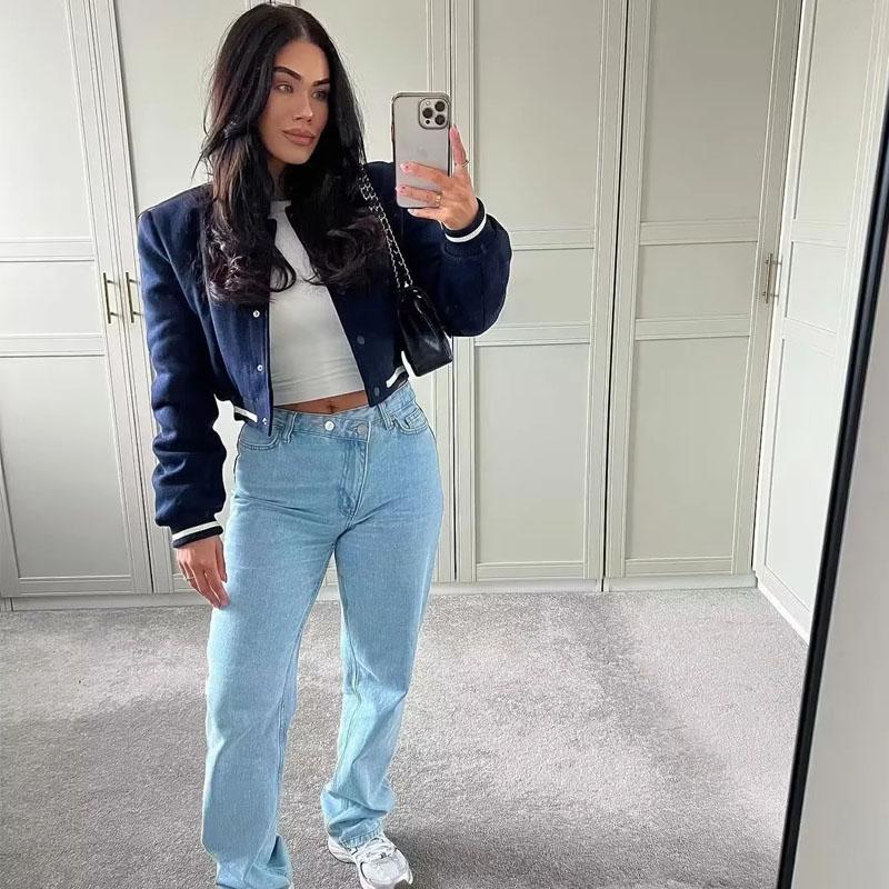 Women's Bomber Jacket Coat Aviator Jackets Autumn Winter Button Cropped Jackets Woman Fashion Casual Crop Outerwear