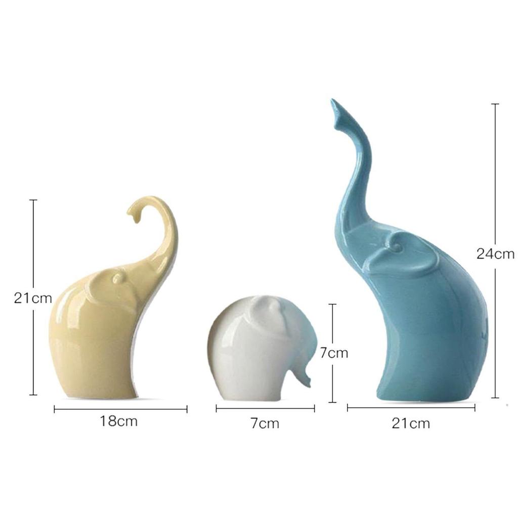 Beautiful Ceramic Multicolour 3 Pcs Elephant Family for Home Decor (Pack of 1, Multicolor)