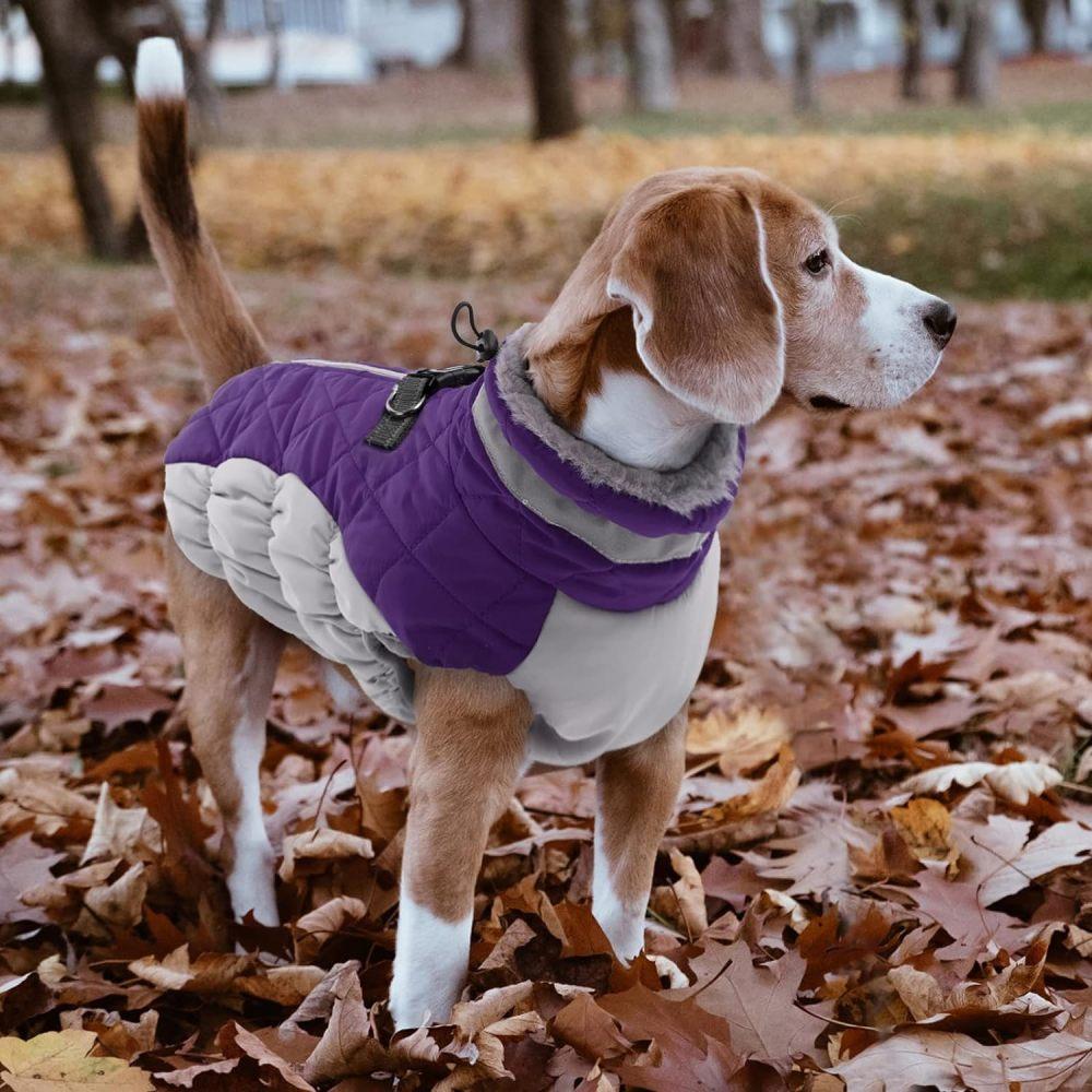 Теплое зимнее пальто для собак Пальто для собак Пальто для собак в холодную погоду Ветрозащитная светоотражающая водолазка Флисовый жилет для собак с упряжью Толстая флисовая куртка для собак Пальто для собак