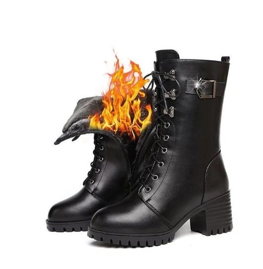 High Quality Black Women's Boots New Warm Cold Winter Ladies Leather Boots Anti-slip Wear-resistant Short Boots