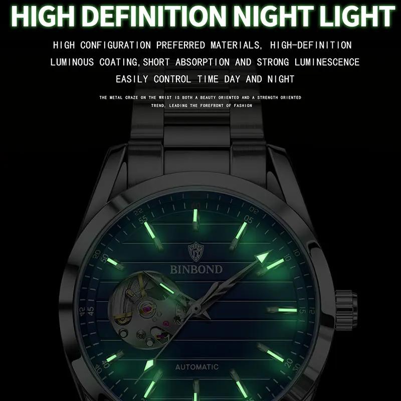 BINBOND Originate Men Watch High-end Luxury Luminous Waterproof Steel Strip Hollowed Out Male fully Automatic Mechanical Watches