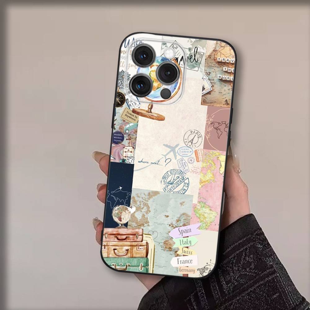 Чехол для телефона "План поездки" для iPhone 17,16,15,14,13,12,11,Pro,Max,Plus,Air,X,XS,XR,SE,8,7,Mini, Мягкий черный Funda