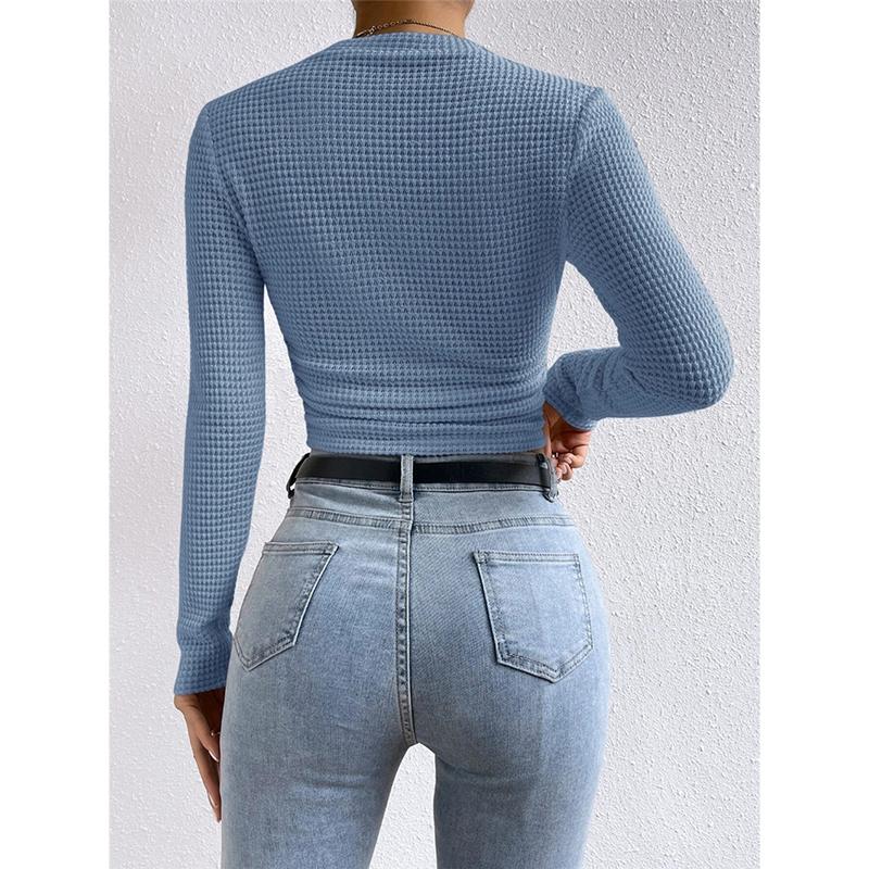 Женские вязаные плиссированные кроп-топы однотонные с длинным рукавом сбоку футболка уличная одежда с длинным рукавом облегающая рубашка для катания на лыжах футболка уличная одежда