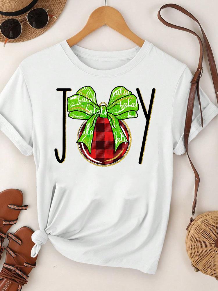 (Азиатский размер)  С Рождеством Футболка Топ фестиваль Новый год Праздник Повседневный милая надпись милый 90-е Женский принт Леди Короткий рукав Модные графические футболки