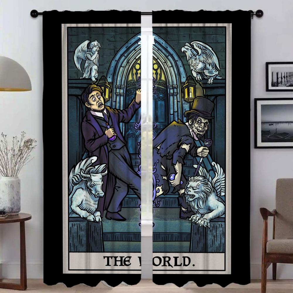 Anti-mosquito Curtains 2 Pieces Terror Tarot Elegant Room Curtains for Camera Shades Living Room Curtain Partition Kitchen Child
