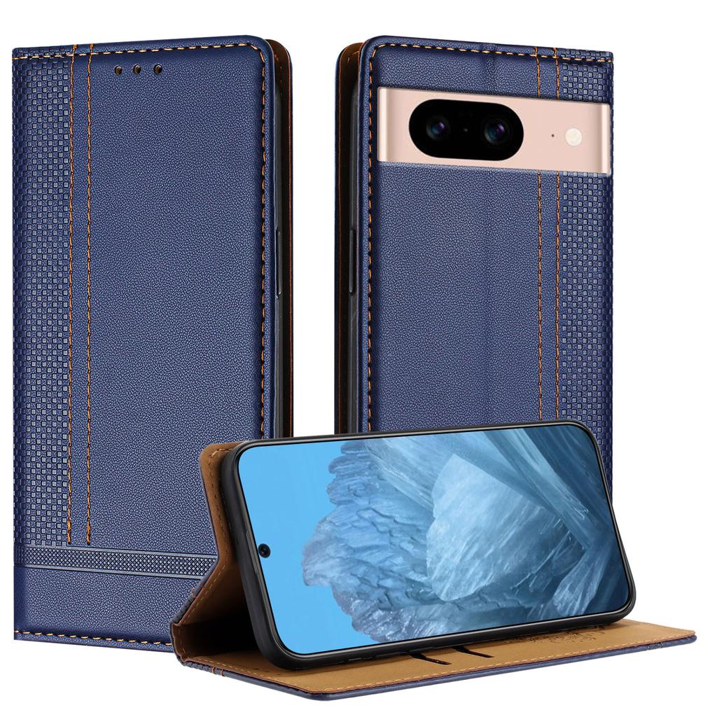 For Google Pixel 8a Case L-Shaped Grid Pattern Leather Stand Phone Cover with Card Slots