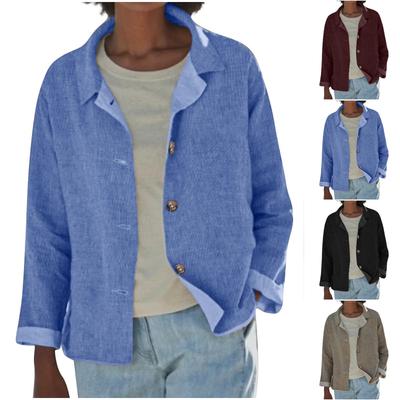 Женская модная однотонная куртка кэжуал с лацканами и пуговицами, с длинными рукавами