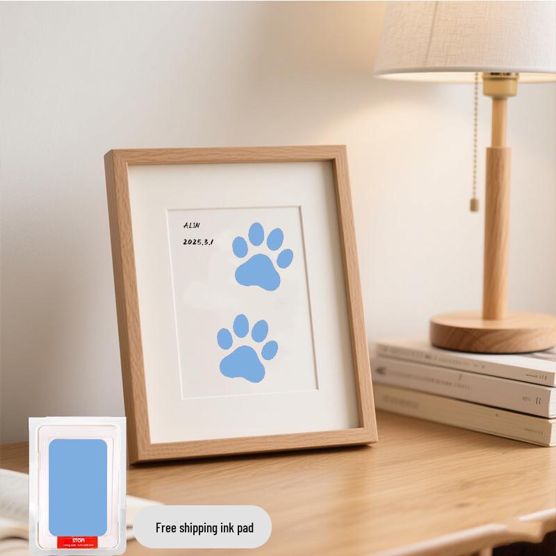 Pet Paw Print Memorial Frame with Wash-Free Ink Pad for Cats and Dogs