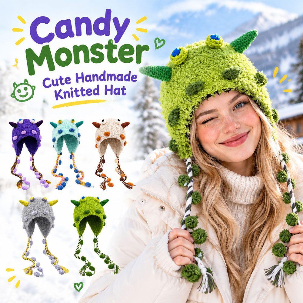 Windproof Plush Knitted Hat Ear Protection Pullover Caps Cute Beanies Hat  Autumn Winter