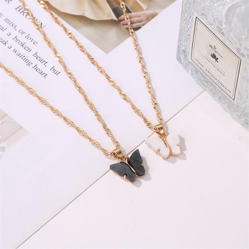 C187 Japanese and Korean Sweet Butterfly Necklace Acrylic Colorful Sweet Women's Collarbone Chain Personality Trendy Neck Chain