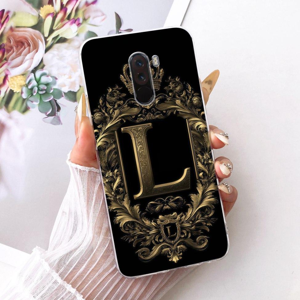 For Xiaomi Pocophone F1 Case Cover Transparent Luxury Crown A-Z Letters 2D Flat Pattern Soft Phone Case For Poco F1 M1805E10A