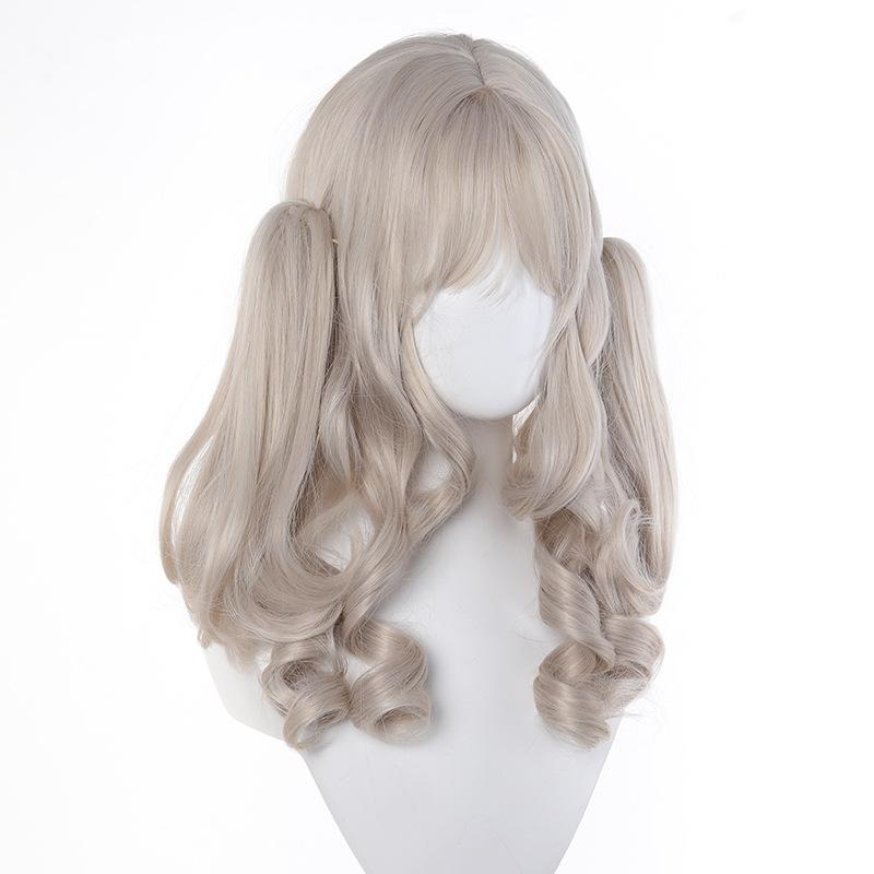 Light gray Roman curl loli hair clip twin ponytail full head wig