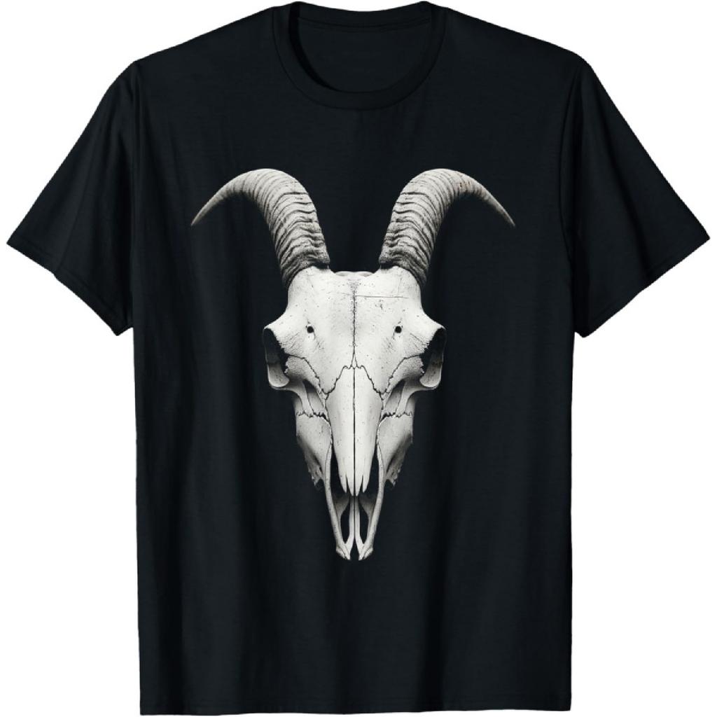 Huyarin Black Doom Death Goth Metal Goat Skull Retro Evil Horror T-Shirt
