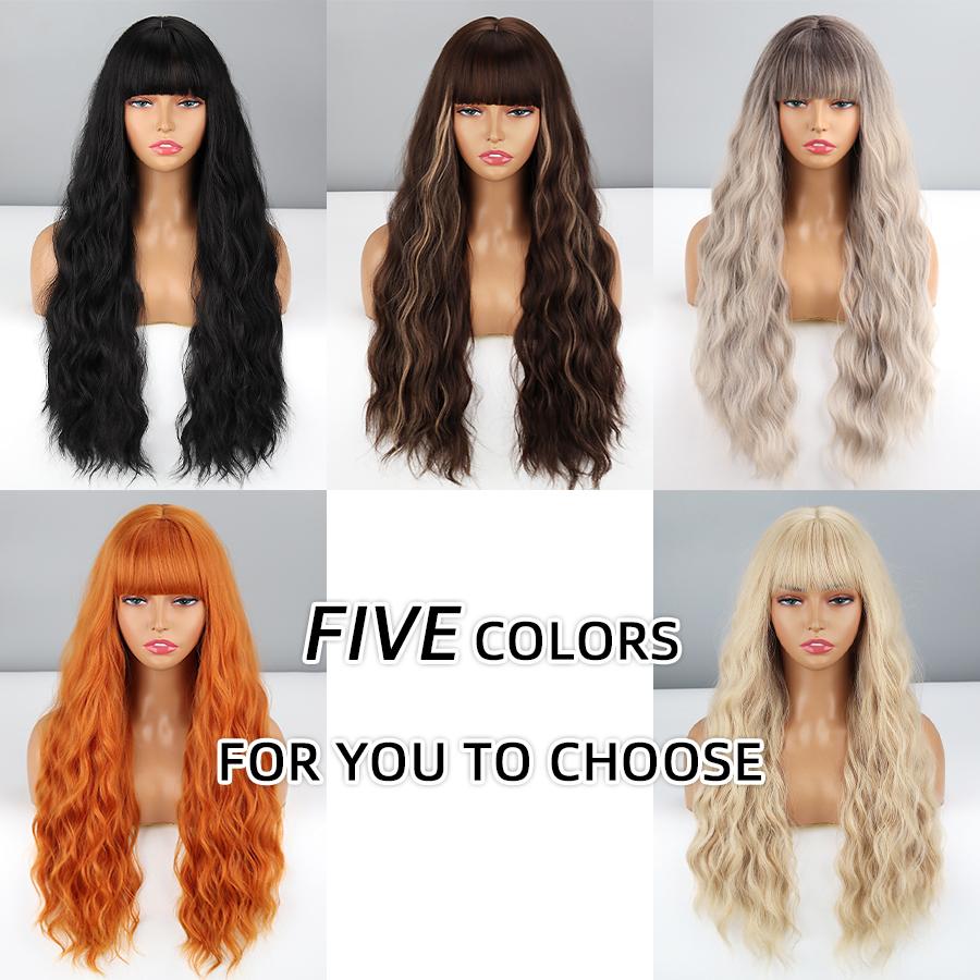 MISS WIG Женский модный светло-русый длинный волнистый парик с челкой из синтетического волокна, натуральный волнистый повседневный парик, косплей, вечерние волнистый парик