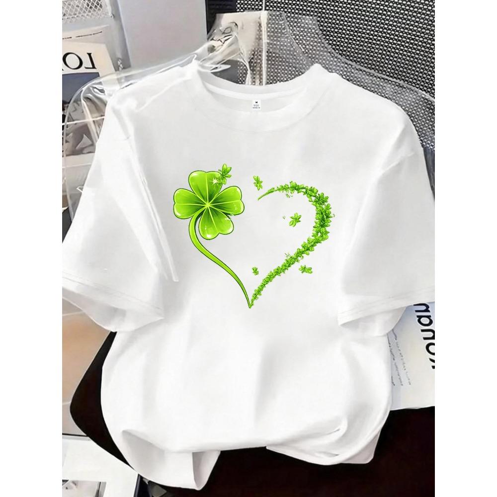 Four-leaf clover printed women's round neck T-shirt summer casual short-sleeved shirt street fashion women's Joker