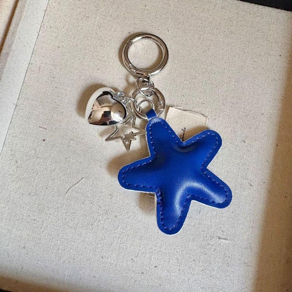 Heart Star Leather Keyring PU Colorful Pendant Charm Star Shape Keychain Bag Hanging