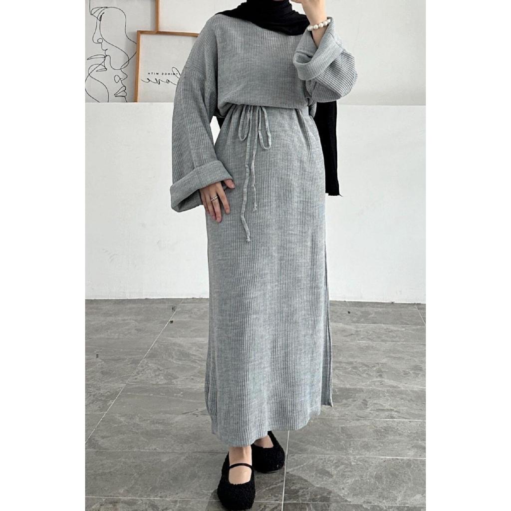 10numberamoda Женское длинное вязаное платье с рукавами «летучая мышь» бордово-красное