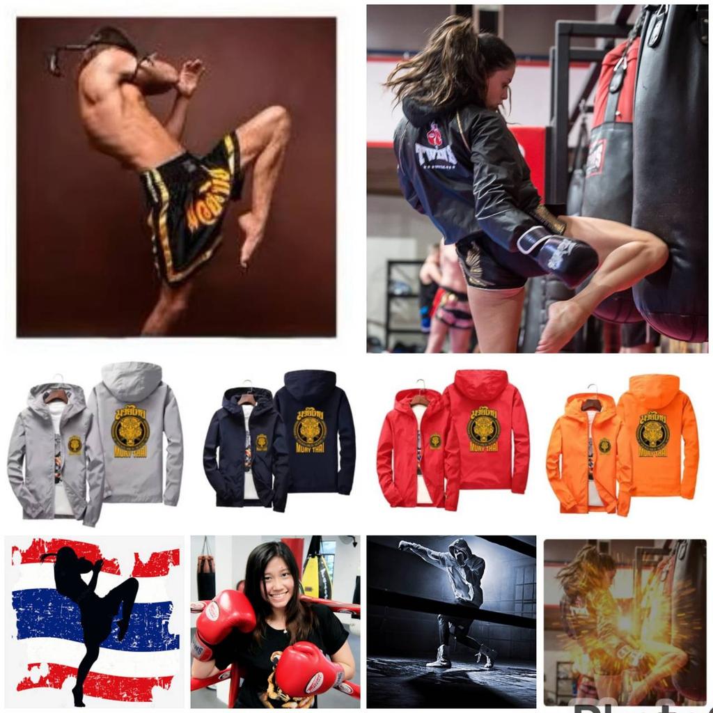 Kickboxing Boxing Tiger Muay Thai  MMA UFC Jacket Hood Sweatshirt Long Sleeve Unisex Men Women Zip Polyester Workout Print Training