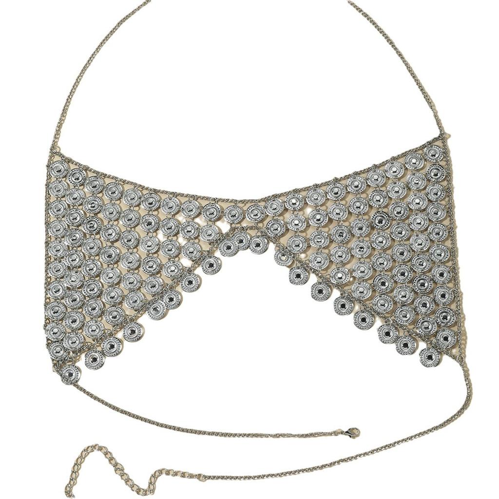 Модные аксессуары, диск с бахромой, цепочка для тела, полое сексуальное нижнее белье для ночного клуба, бюстгальтер с цепочкой на груди