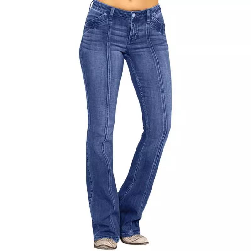 Womens Low Rise Distressed Flared Denim Pants Casual Vintage Style Jeans